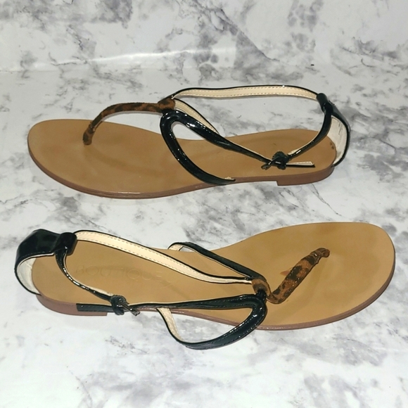 Black Animal Print T-Strap Sandals Boutique 9 Size 9 Boho Summer Shoes Coquette - Picture 2 of 6
